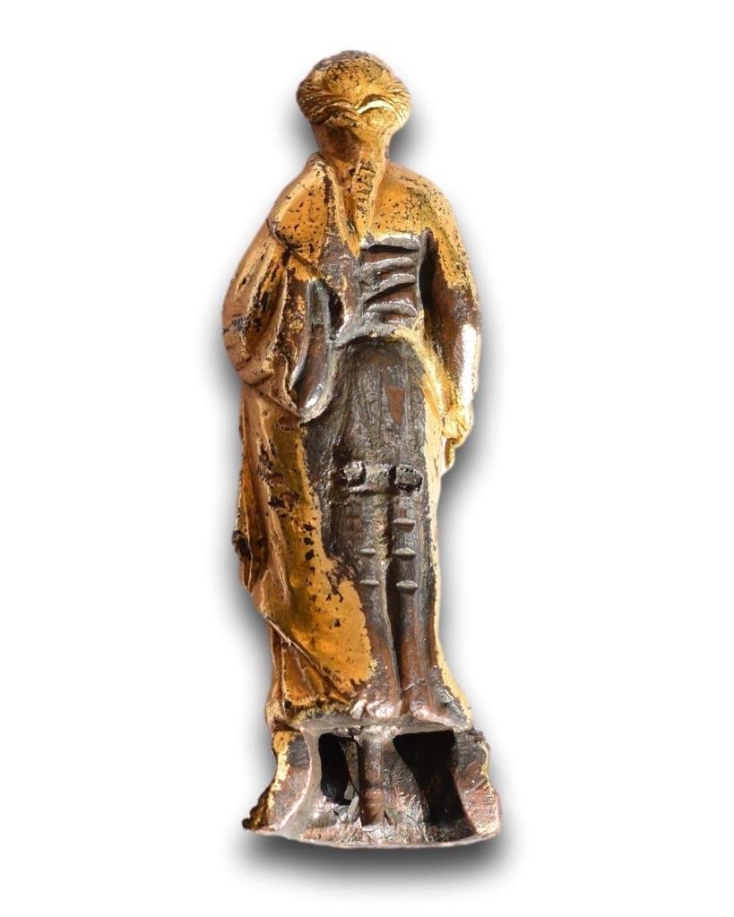 Small Gilt Bronze Sculpture Of Saint Catherine. Italian, Early 15th Century.-photo-6
