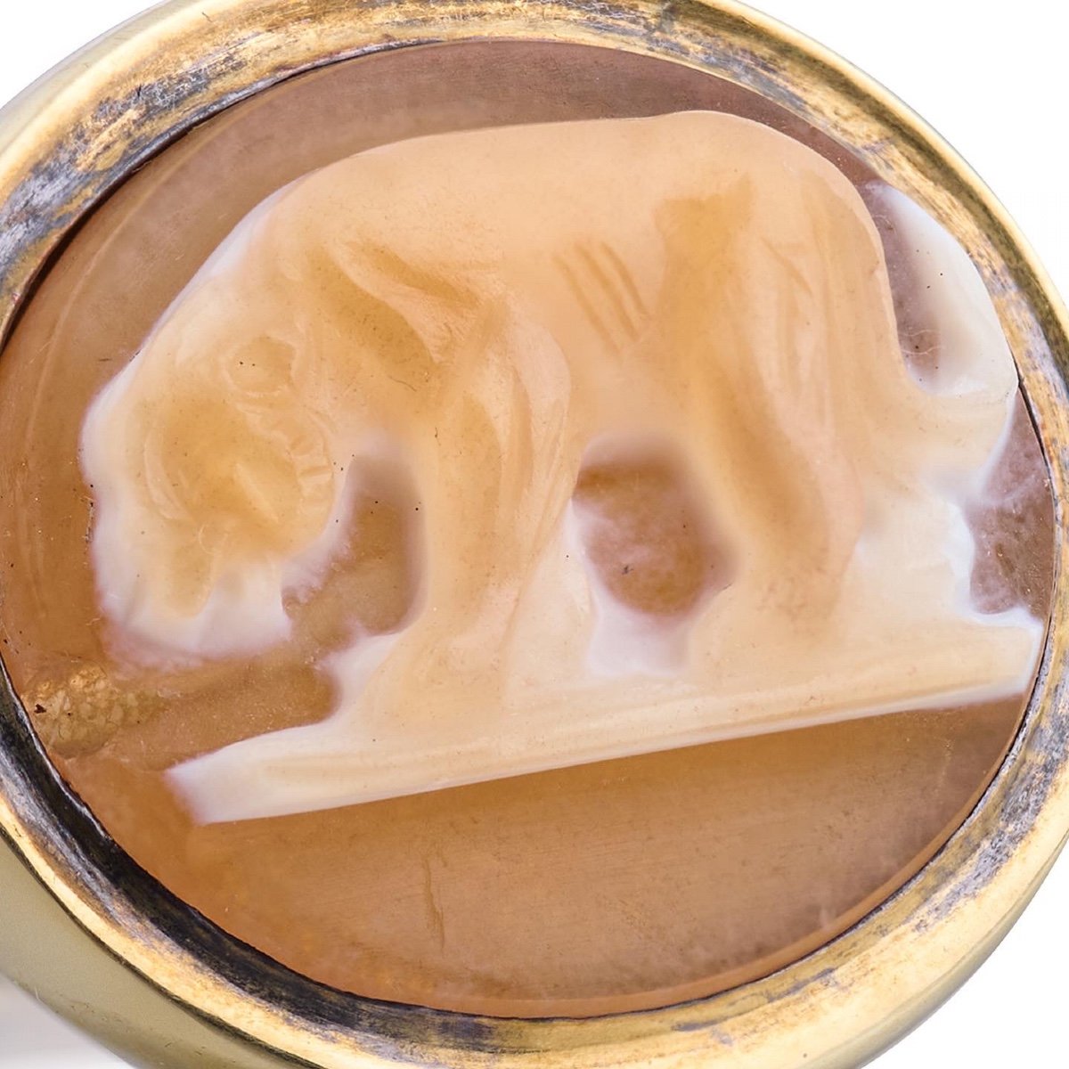 Bague En Or Avec Un Camée En Agate d'Une Lionne Marchant à Grands Pas. Européen, XVIIe Siècle.-photo-2