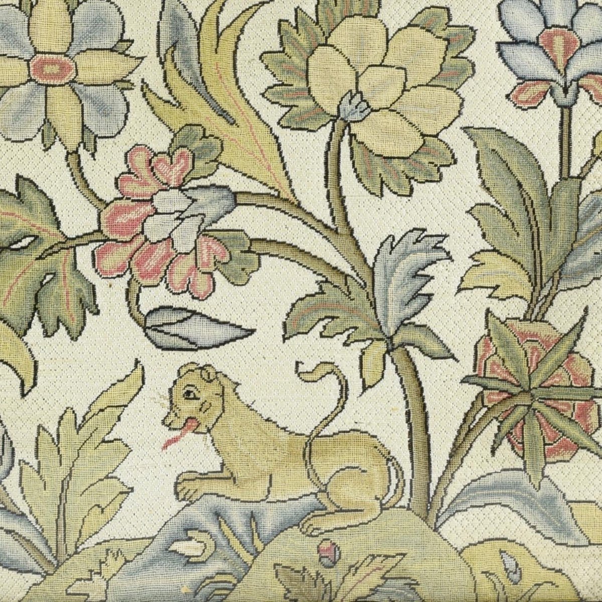 Needlework Panel Decorated With A Lion Amongst Flowers. English, C.1700.-photo-3