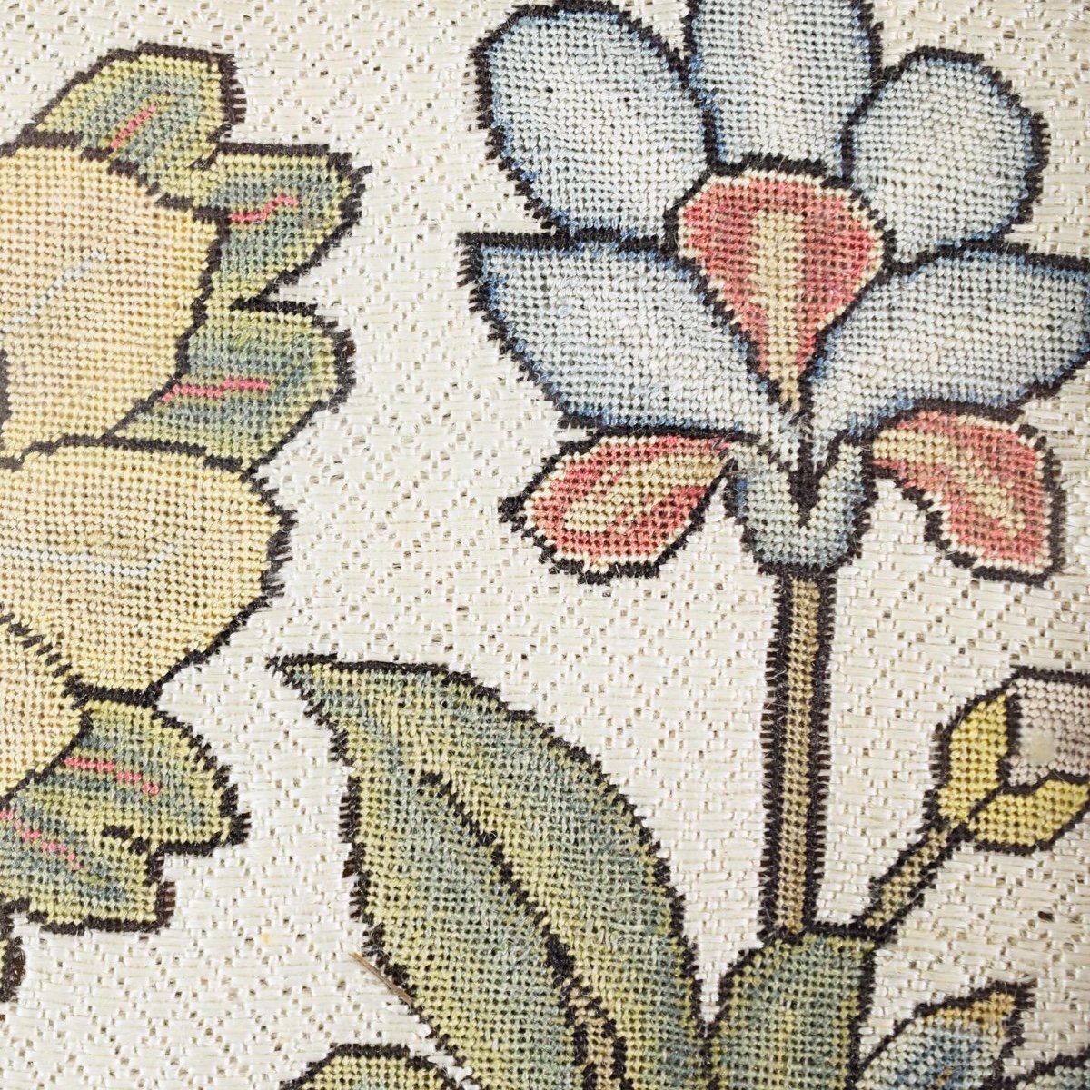 Needlework Panel Decorated With A Lion Amongst Flowers. English, C.1700.-photo-4