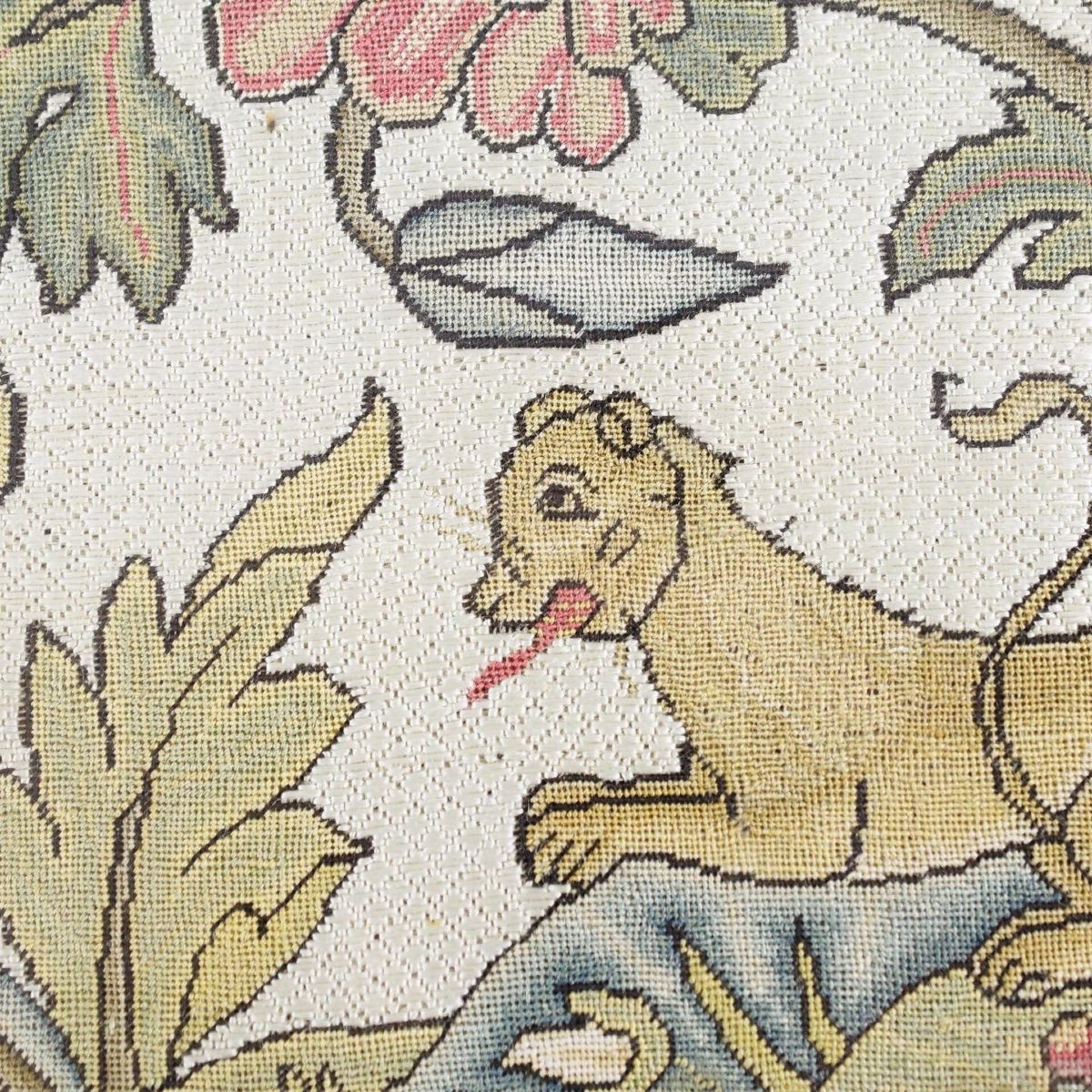 Needlework Panel Decorated With A Lion Amongst Flowers. English, C.1700.-photo-7