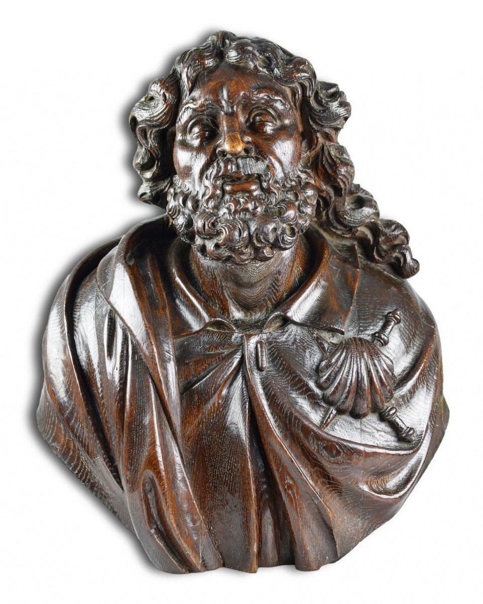 Imposing Oak Bust Of Saint James The Greater, Circle Of Hendrik Frans Verbruggen-photo-3