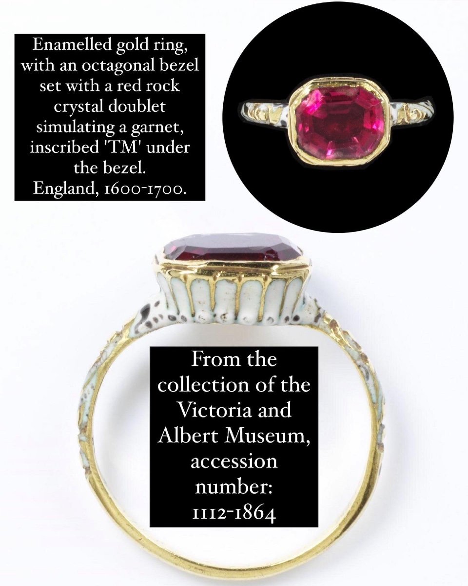 Rare Enamelled Gold Ring Set With A Large Yellow Paste. English, 17th Century.-photo-7