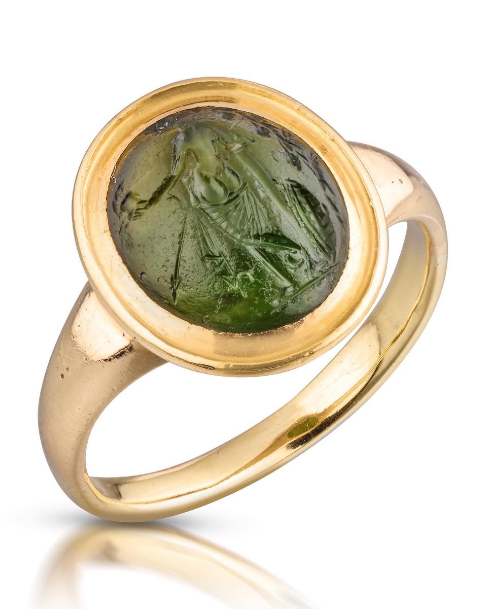 Intaille Romaine Au Plasma De Vénus Victrix. 1er Siècle Après Jc, La Bague Est Du 19ème Siècle.-photo-2