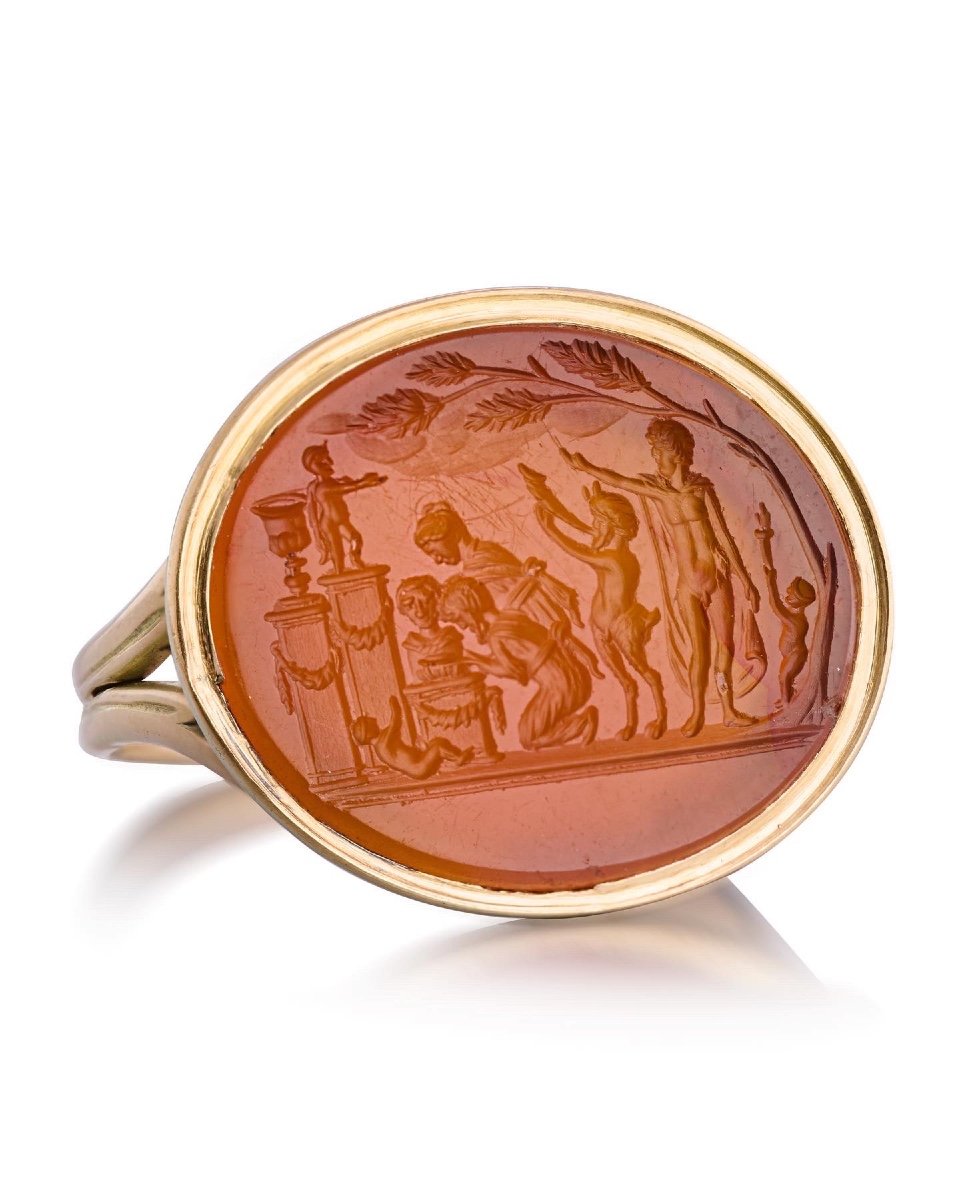Carnelian Intaglio Of A Procession After Valerio Belli. Italian, 18th Century.