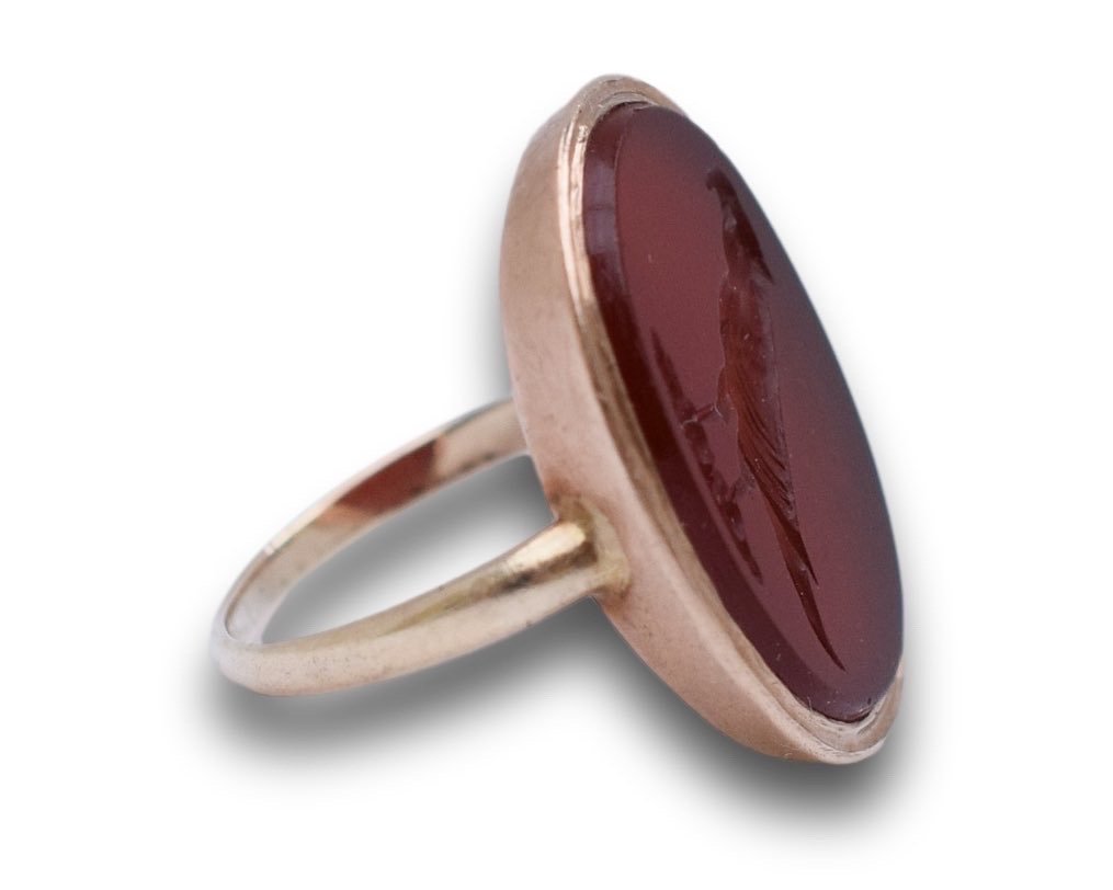 Bague En Or Géorgienne Avec Une Intaille d'Un Faucon. Anglais, 18e/19e Siècle.-photo-2