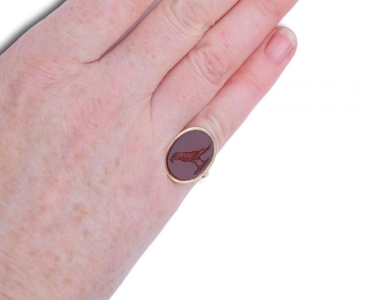 Bague En Or Géorgienne Avec Une Intaille d'Un Faucon. Anglais, 18e/19e Siècle.-photo-6