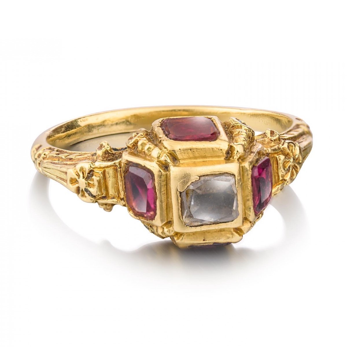 Late Renaissance Diamond And Garnet Ring. Western Europe, 17th Century.-photo-2