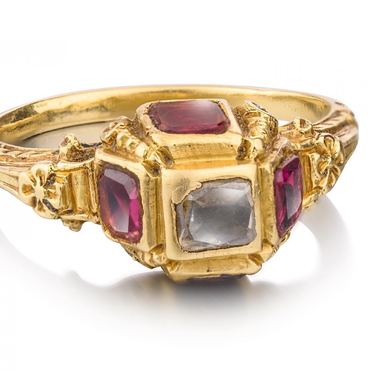Late Renaissance Diamond And Garnet Ring. Western Europe, 17th Century.-photo-3