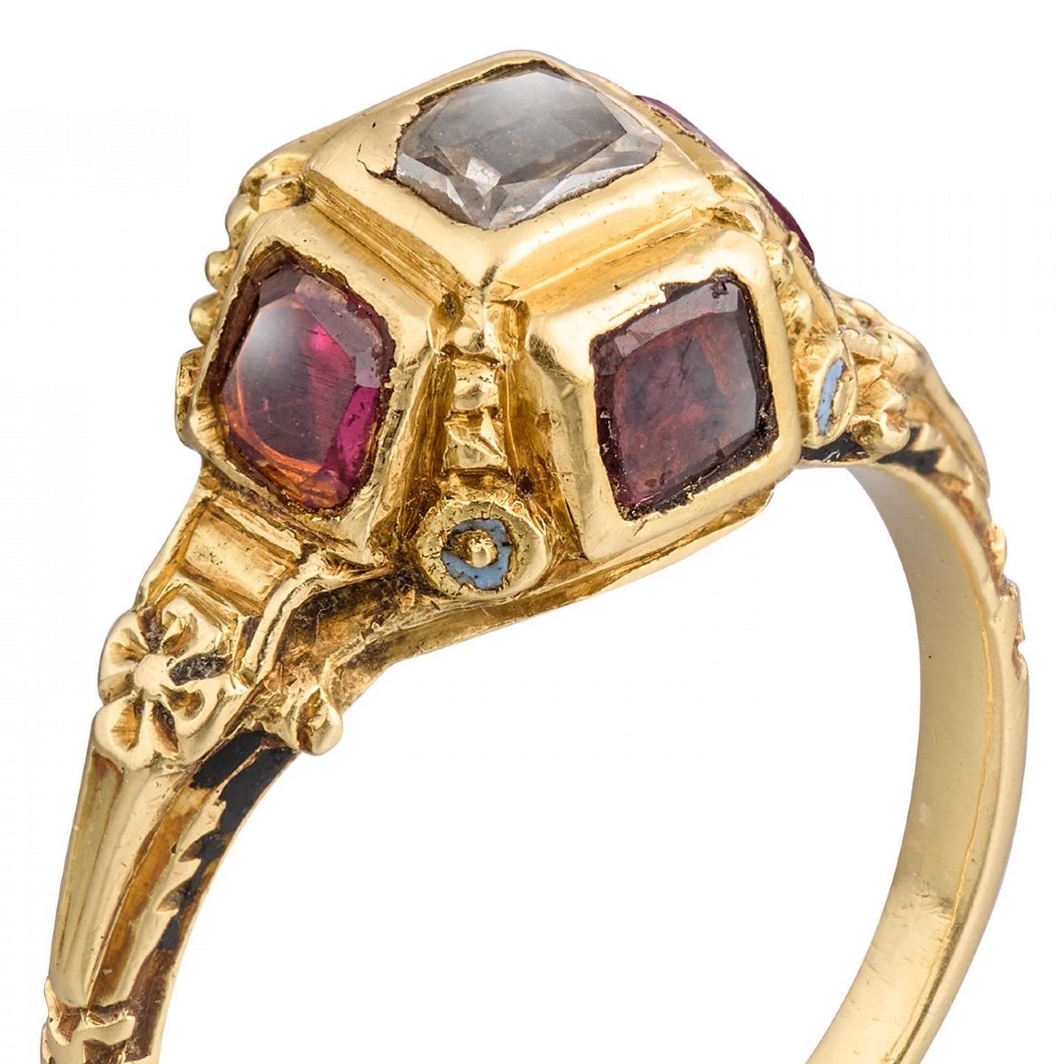 Late Renaissance Diamond And Garnet Ring. Western Europe, 17th Century.-photo-4