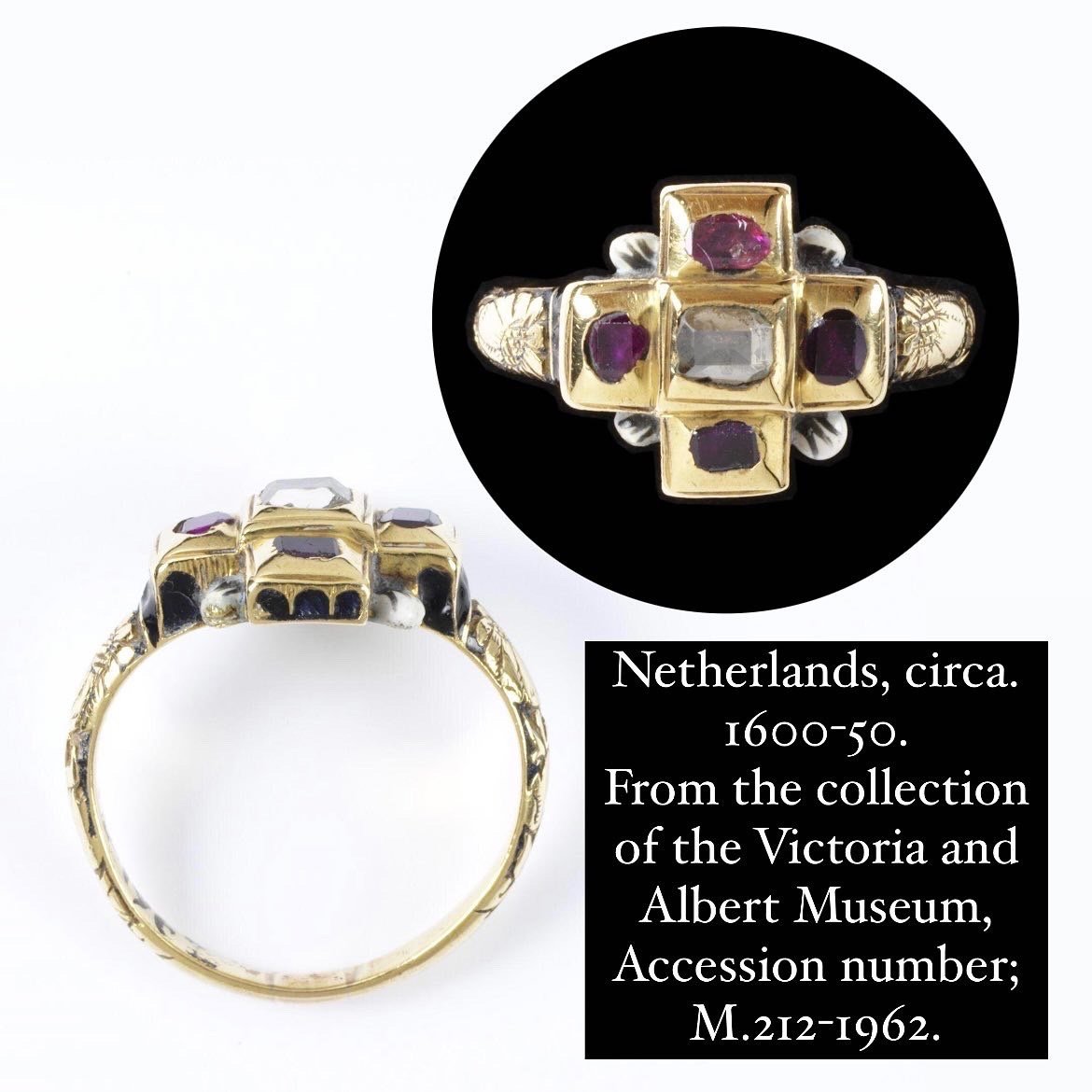 Late Renaissance Diamond And Garnet Ring. Western Europe, 17th Century.-photo-1
