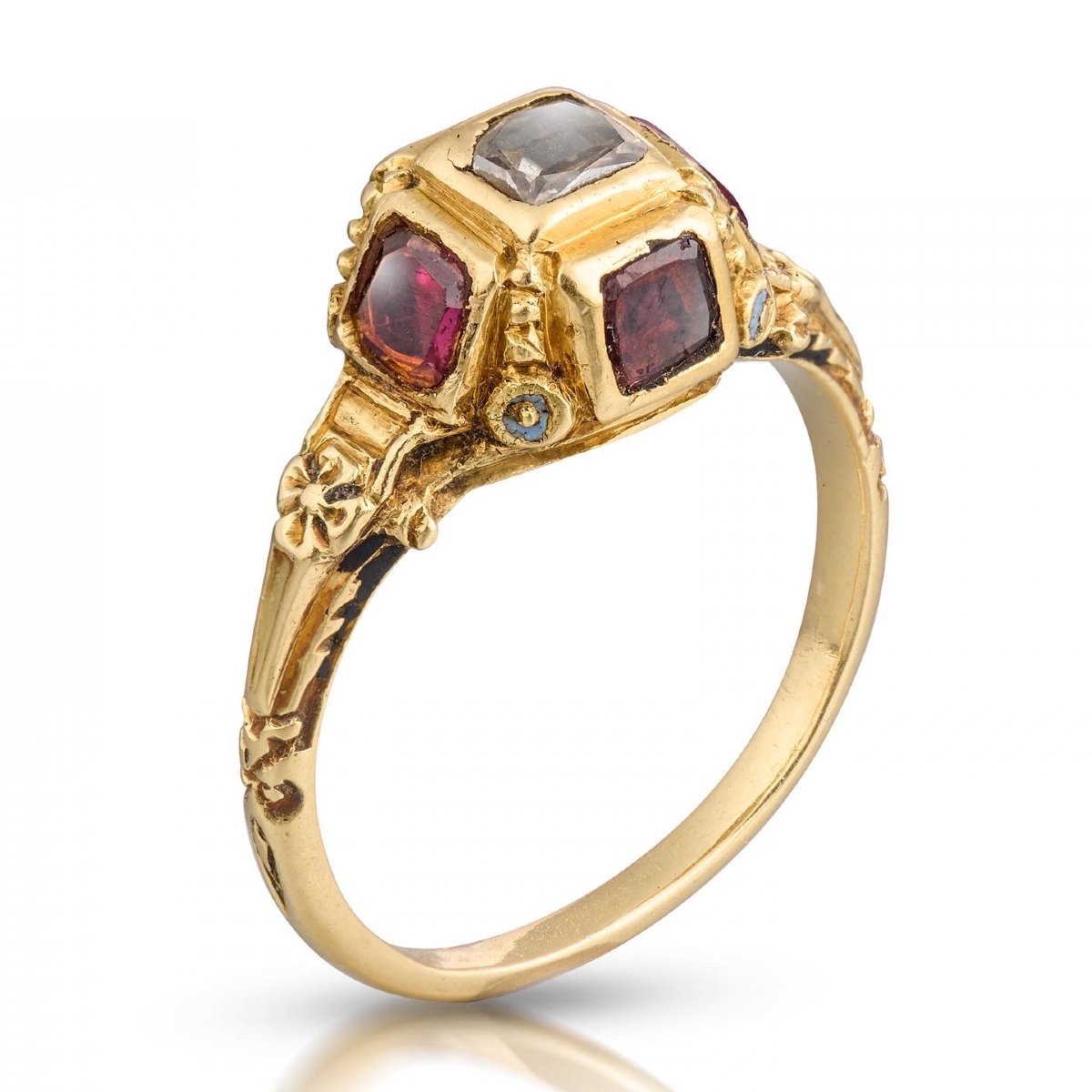 Late Renaissance Diamond And Garnet Ring. Western Europe, 17th Century.