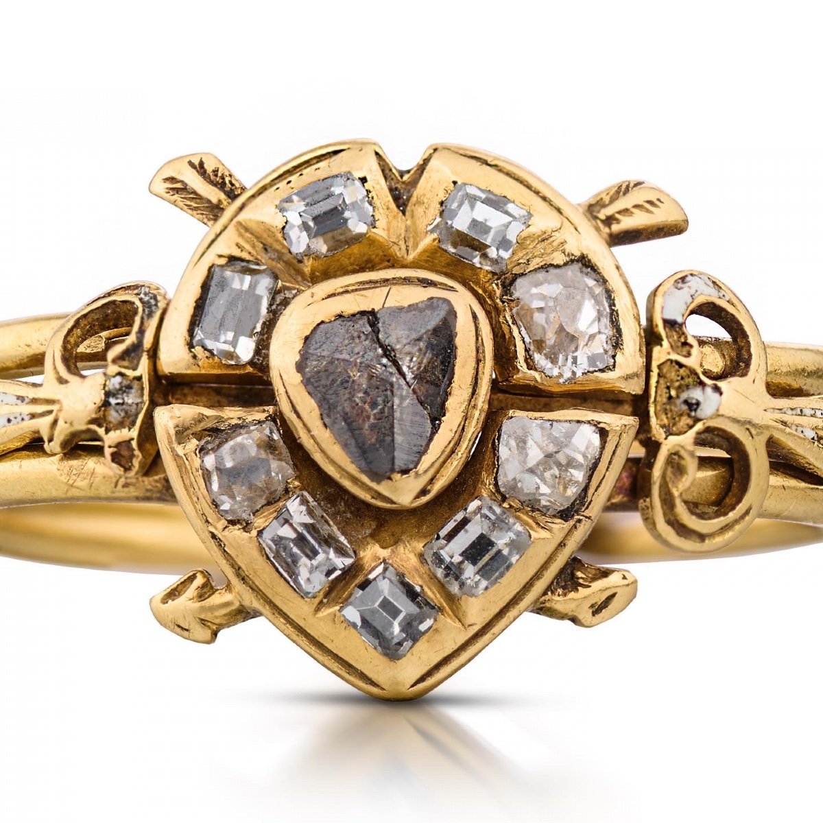  Puzzle Ring With A Diamond Heart Shot By Cupid. Western Europe, 17th Century.-photo-3