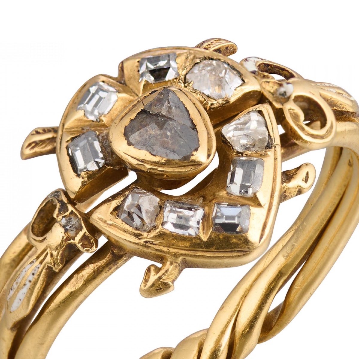  Puzzle Ring With A Diamond Heart Shot By Cupid. Western Europe, 17th Century.-photo-4