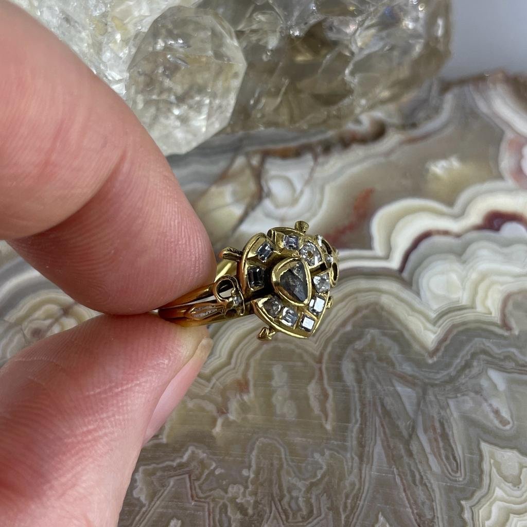  Puzzle Ring With A Diamond Heart Shot By Cupid. Western Europe, 17th Century.-photo-4