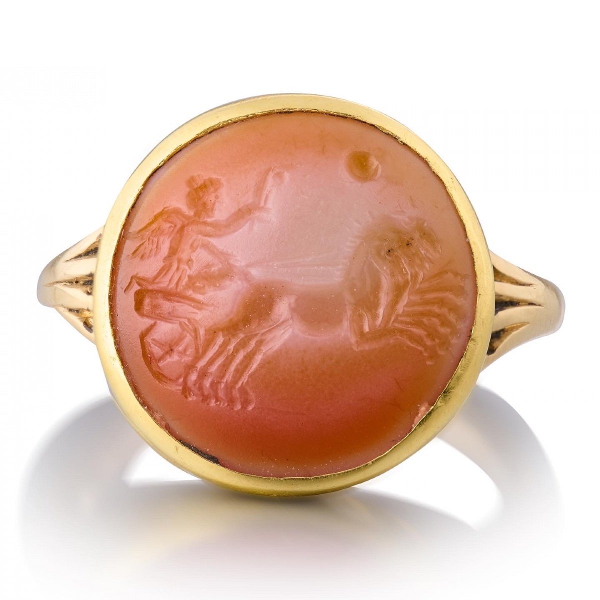 Gold Ring With An Ancient Intaglio Of Victory. Roman, 1st - 2nd Century.