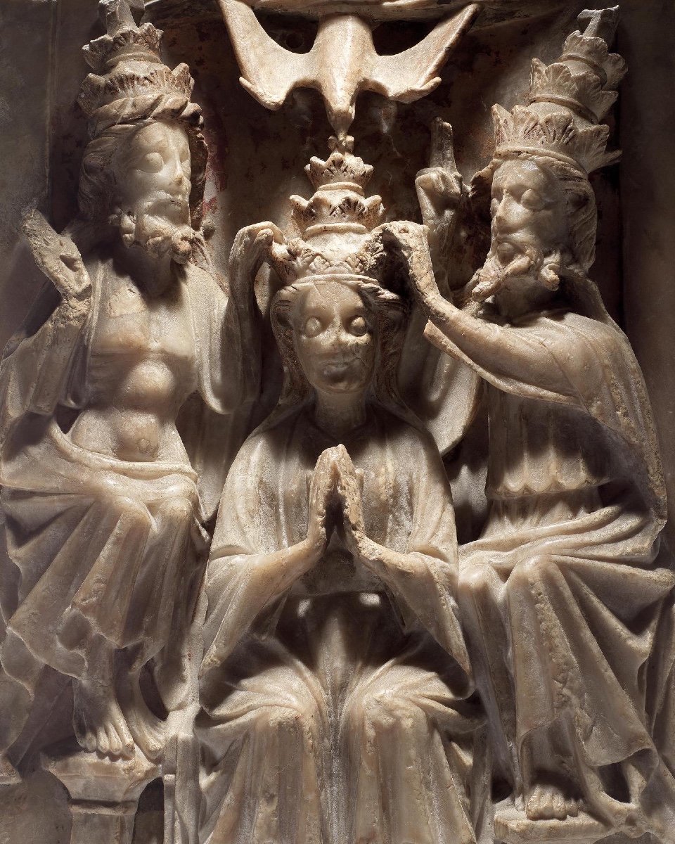 Alabaster Relief Of The Coronation Of The Virgin. Nottingham, 15th Century.-photo-3
