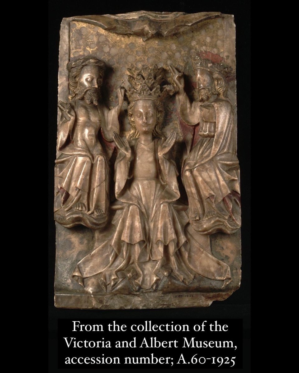 Alabaster Relief Of The Coronation Of The Virgin. Nottingham, 15th Century.-photo-3