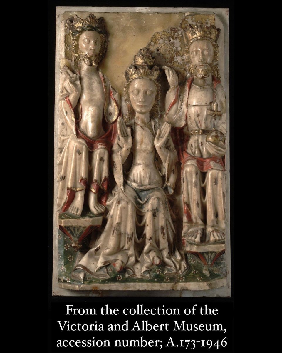 Alabaster Relief Of The Coronation Of The Virgin. Nottingham, 15th Century.-photo-4