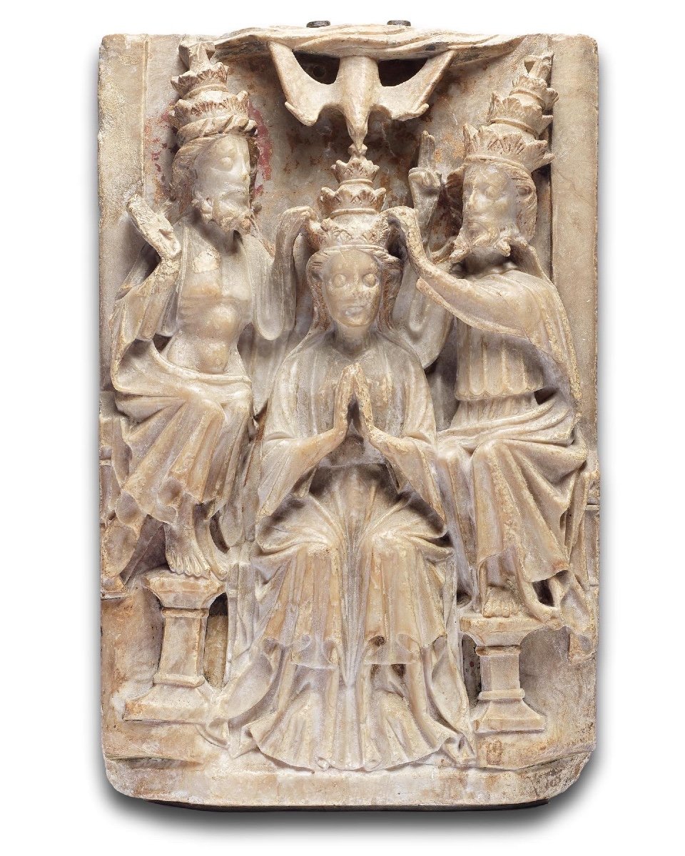 Alabaster Relief Of The Coronation Of The Virgin. Nottingham, 15th Century.