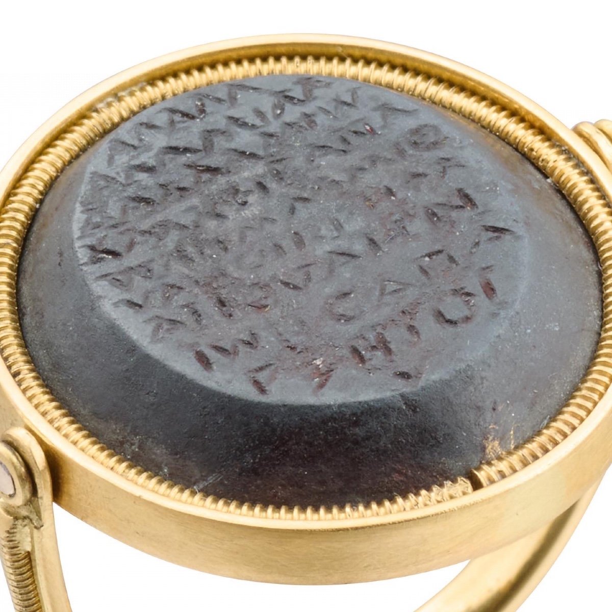 Hematite Gnostic Gem With Greek Text. Romano-egyptian, 3rd-4th Century A.d.-photo-2
