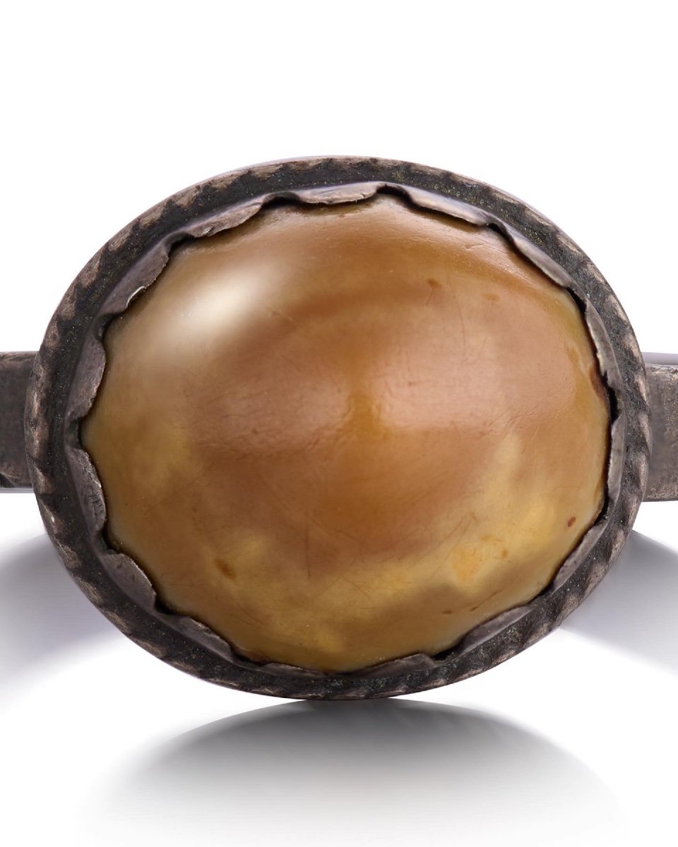 Rare Amuletic Silver Ring Set With A Toadstone. Western Europe, 16th Century.-photo-2