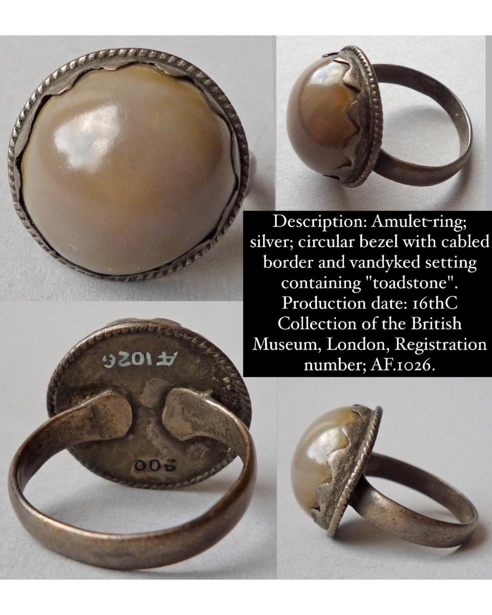 Rare Amuletic Silver Ring Set With A Toadstone. Western Europe, 16th Century.-photo-7