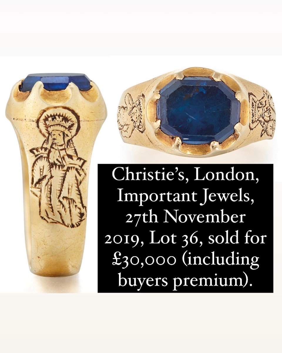 Gold Sapphire Ring With Tears Of The Virgin. English, 15th Century.-photo-3