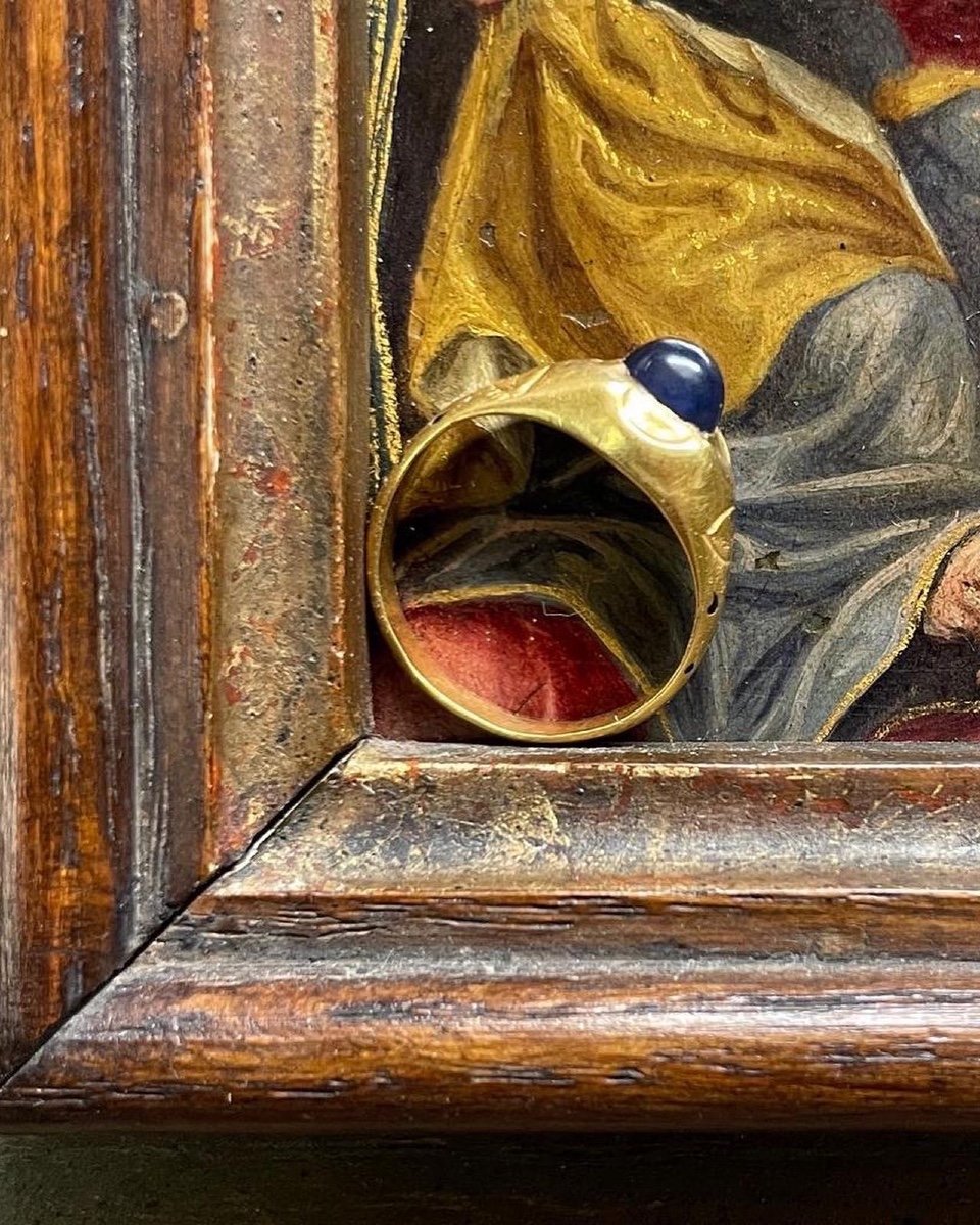 Gold Sapphire Ring With Tears Of The Virgin. English, 15th Century.-photo-6