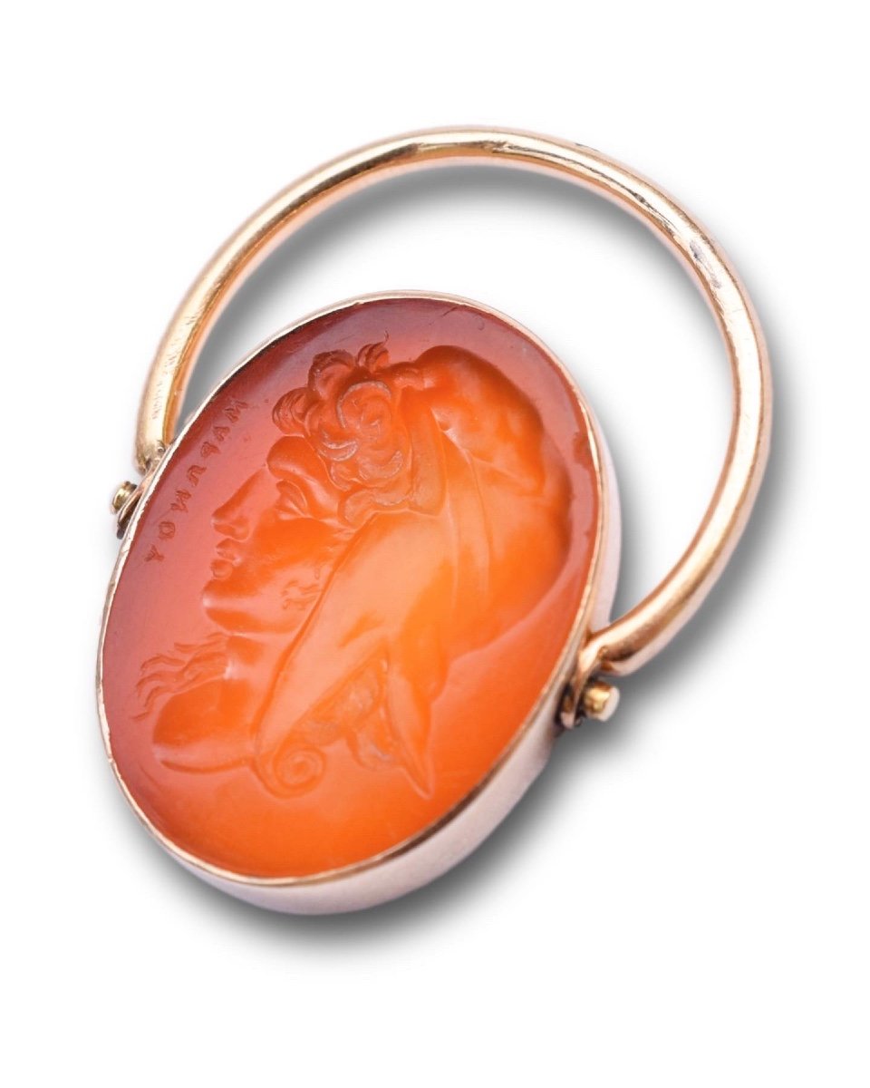 Carnelian Intaglio Ring With The Trojan Prince Paris. Italian, 19th Century.-photo-4