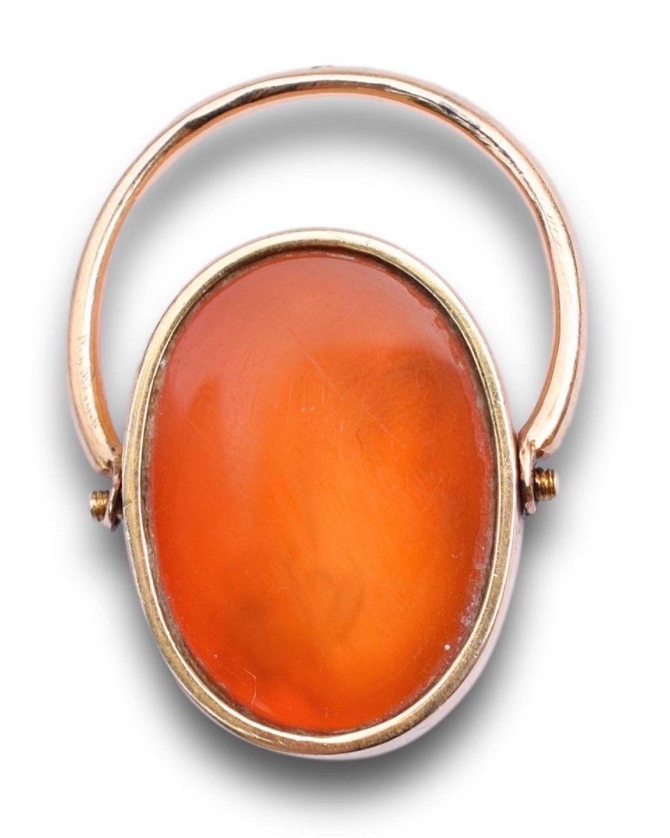 Carnelian Intaglio Ring With The Trojan Prince Paris. Italian, 19th Century.-photo-1