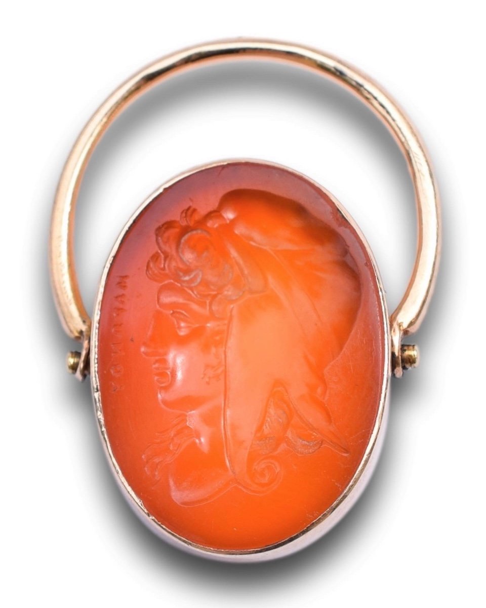 Carnelian Intaglio Ring With The Trojan Prince Paris. Italian, 19th Century.