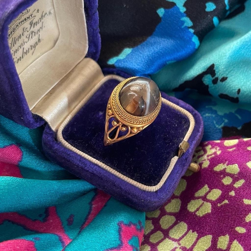 Bague En Or Néo-étrusque Sertie d'Un Scarabée En Agate. Italien, Vers 1870.-photo-7