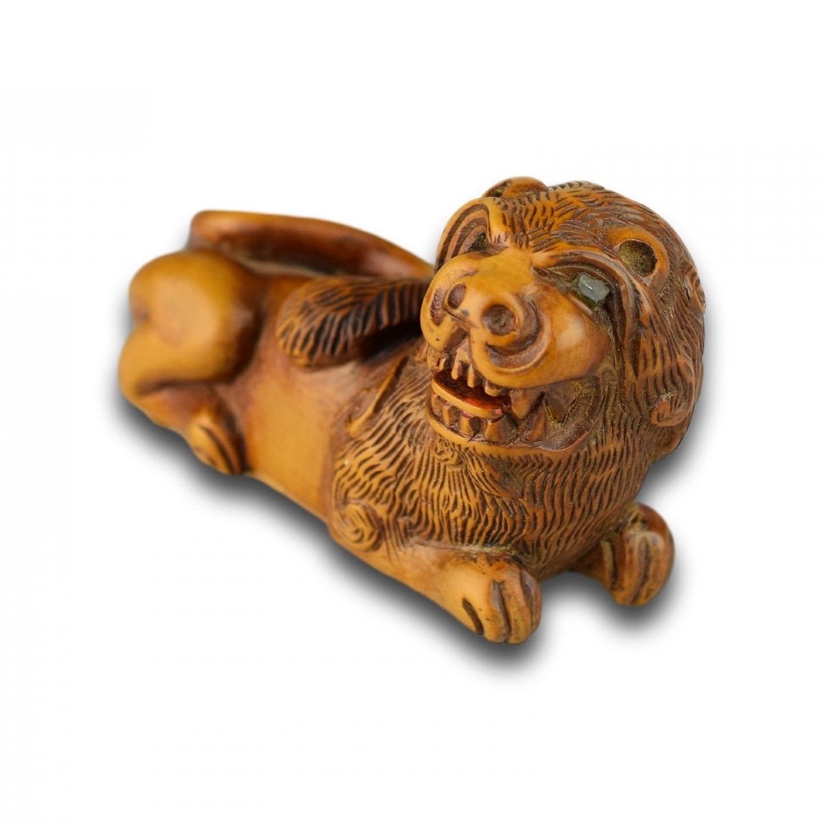 Tabatière En Buis En Forme De Lion Grondant. Français, XVIIe - XVIIIe Siècle.-photo-2