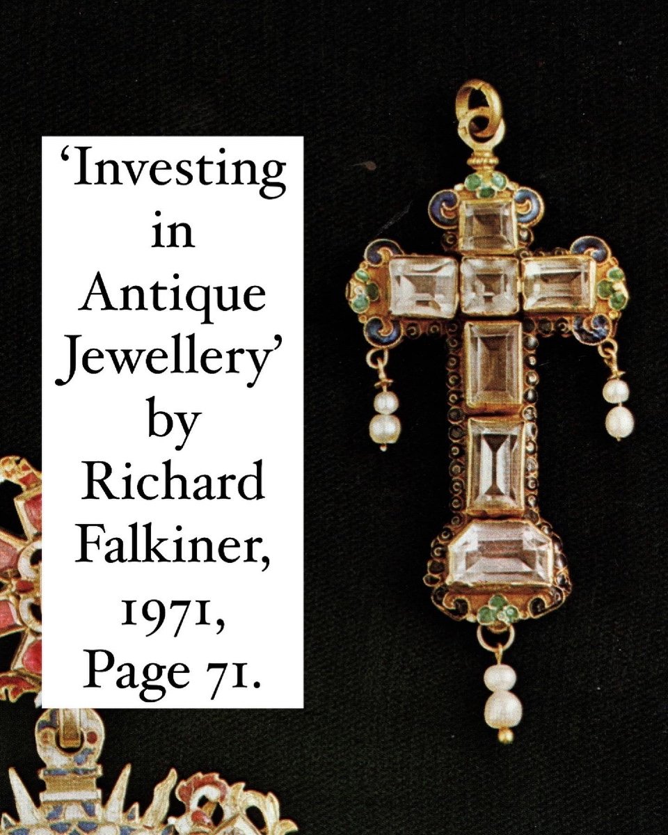 Gold & Enamel Cross Pendant With Table Cut Rock Crystals. Spanish, 17th Century.-photo-2