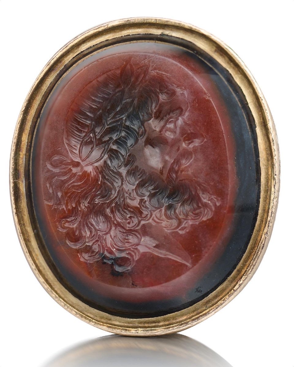 Gold Fob Seal With A Jasper Intaglio Of Zeus. English, Mid 19th Century.-photo-3