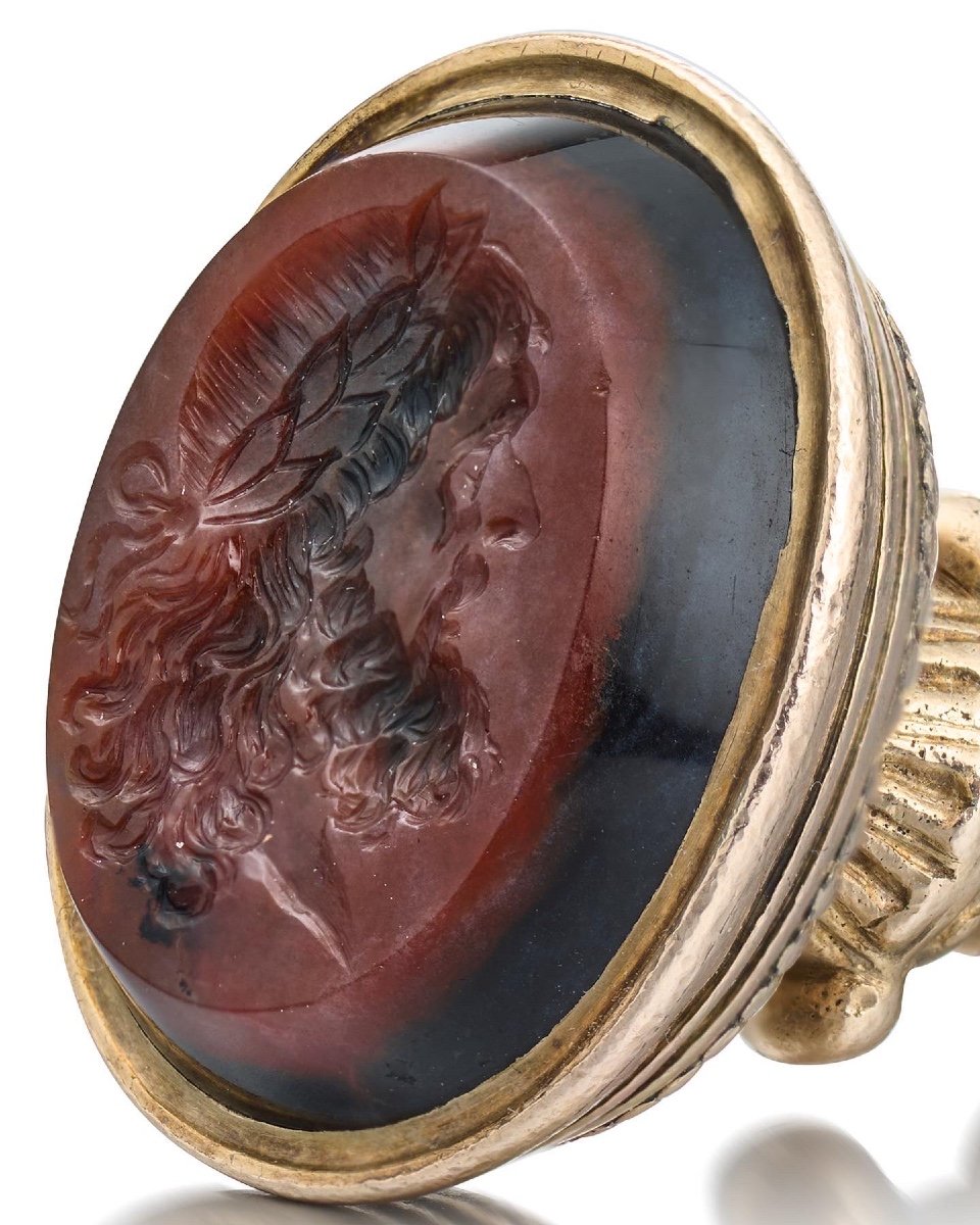 Gold Fob Seal With A Jasper Intaglio Of Zeus. English, Mid 19th Century.-photo-4