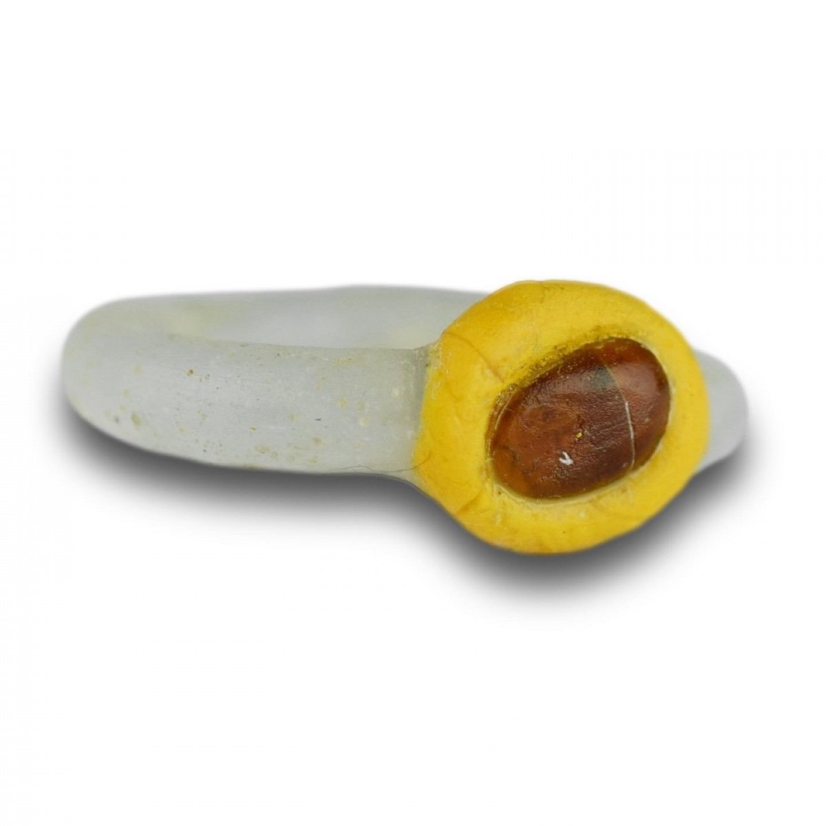 White Glass Ring With A Yellow Bezel And Amber Bead. Roman, 2nd-3rd Century Ad.-photo-5