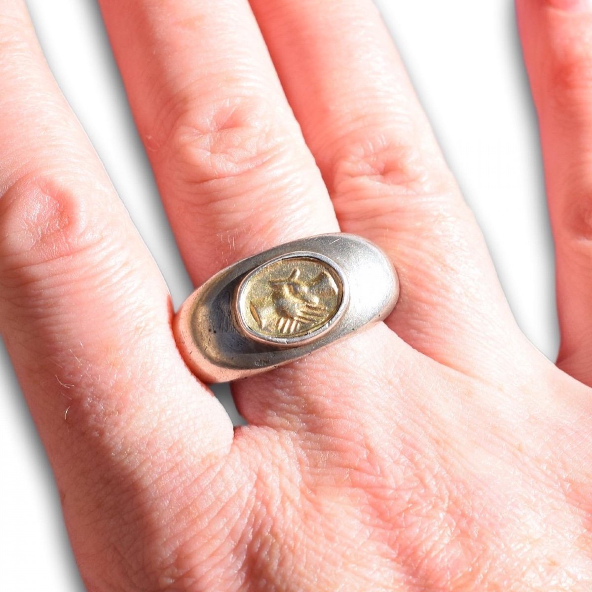 Ancient Silver And Gold Marriage Ring. Roman, 2nd /3rd Century Ad.-photo-2