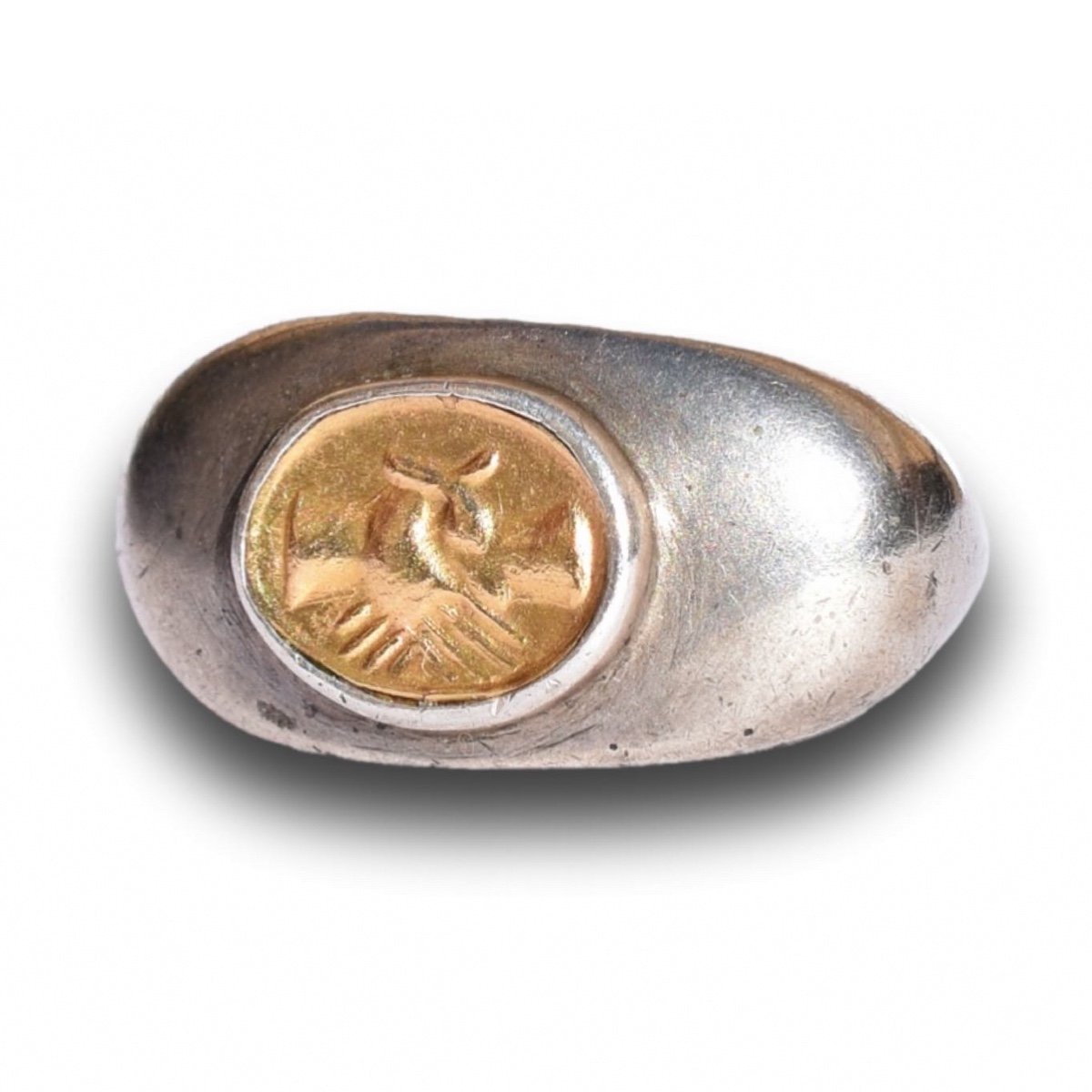 Ancient Silver And Gold Marriage Ring. Roman, 2nd /3rd Century Ad.