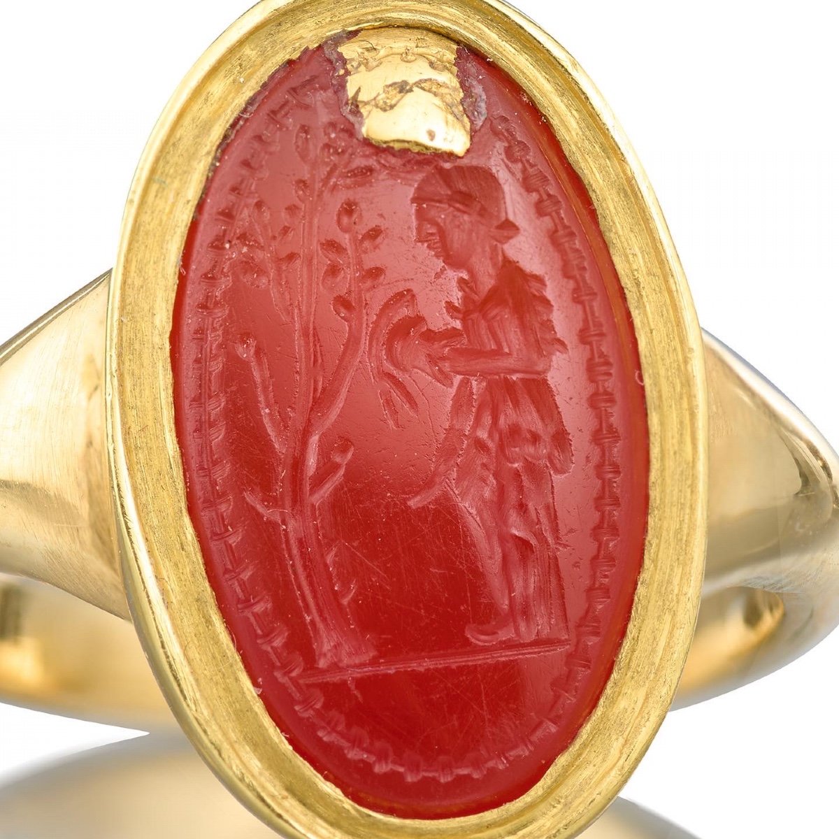 Ancient Greek Carnelian Amygdaloid Intaglio Ring. Archaic Period, 5th Century Bc-photo-2