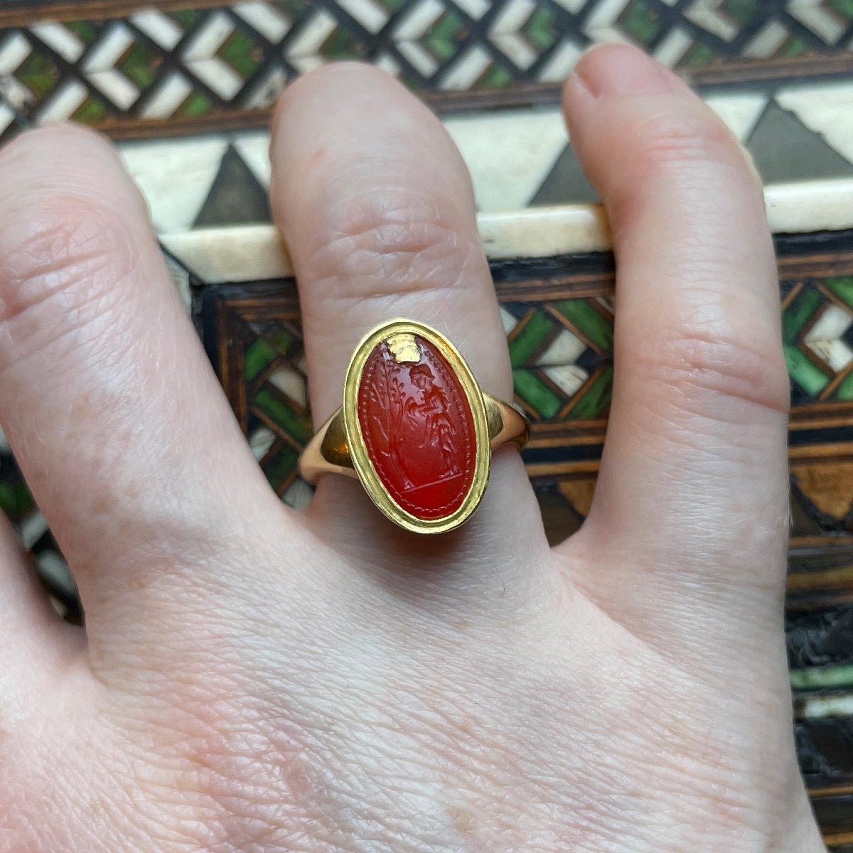 Ancient Greek Carnelian Amygdaloid Intaglio Ring. Archaic Period, 5th Century Bc-photo-6