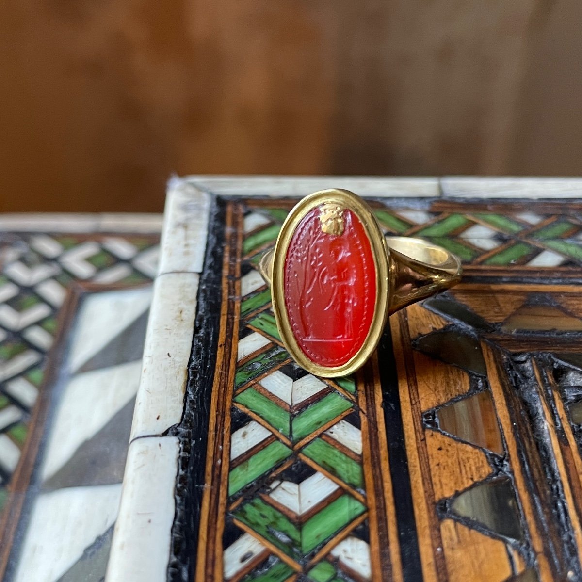 Ancient Greek Carnelian Amygdaloid Intaglio Ring. Archaic Period, 5th Century Bc-photo-8