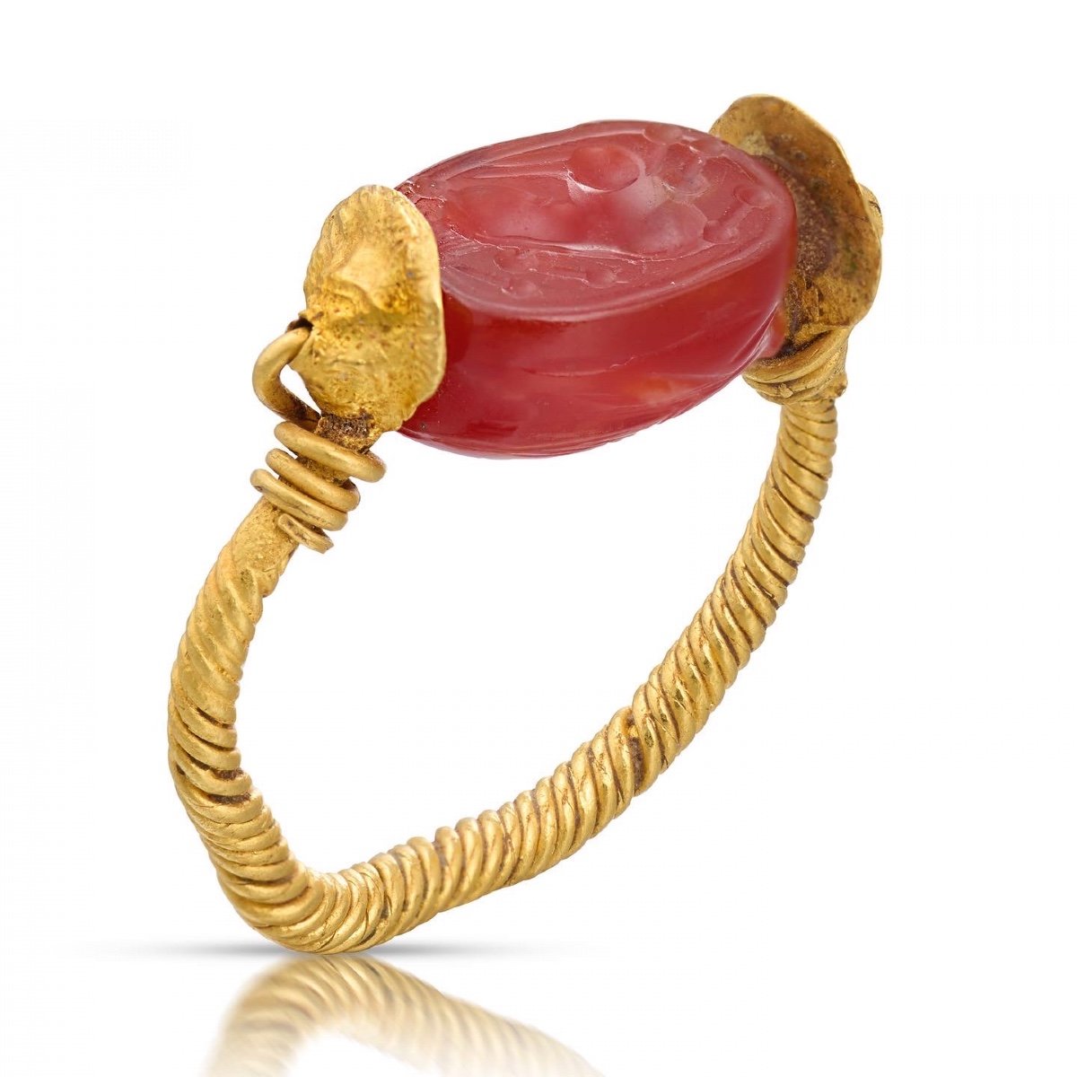 Bague Scarabée Ancienne En Or Et Cornaline. étrusque, Ive Siècle Av.-photo-3