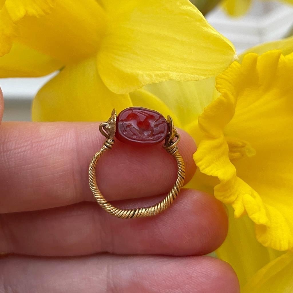 Bague Scarabée Ancienne En Or Et Cornaline. étrusque, Ive Siècle Av.-photo-3
