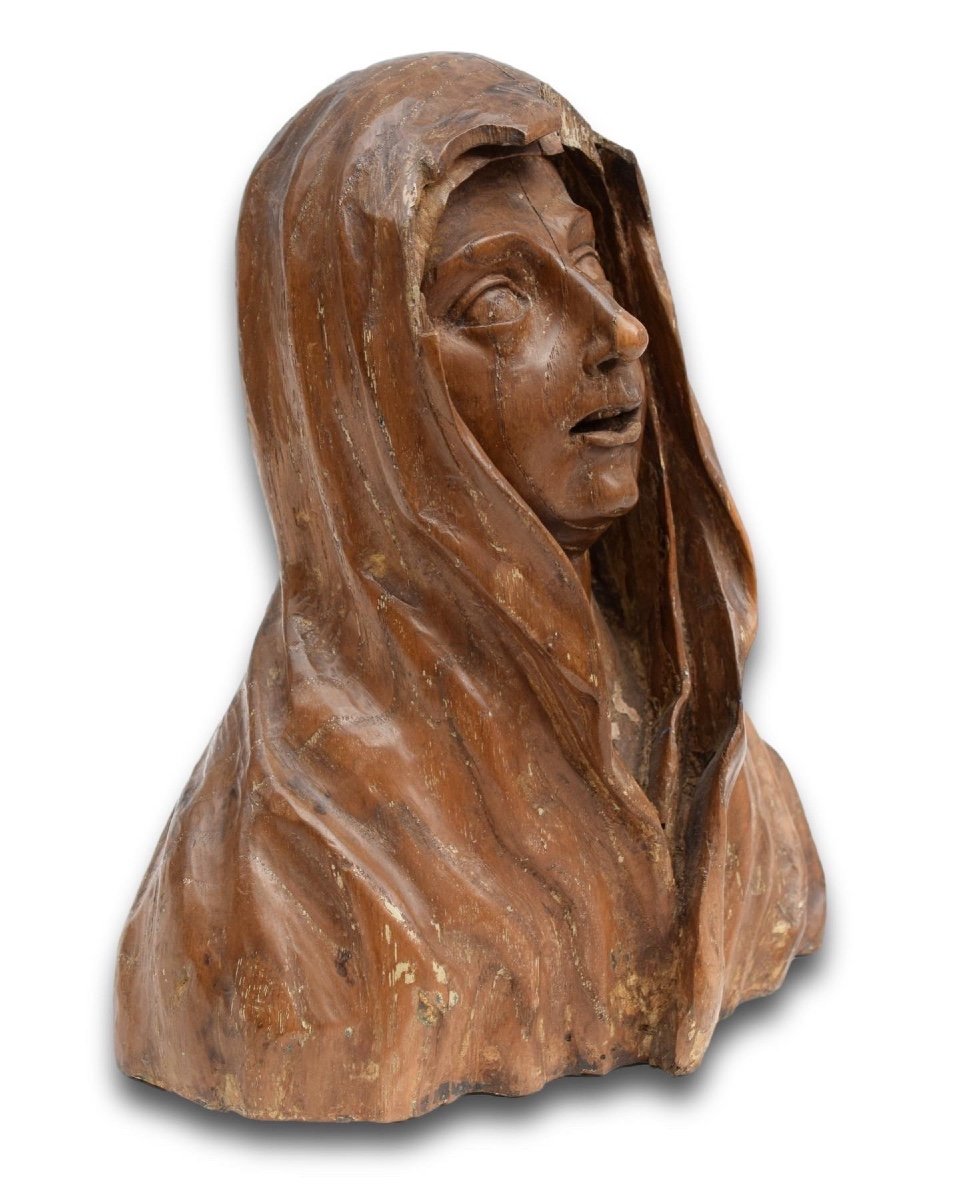 Buste En Noyer De La Vierge. Espagnol, Début XVIe Siècle.  -photo-2