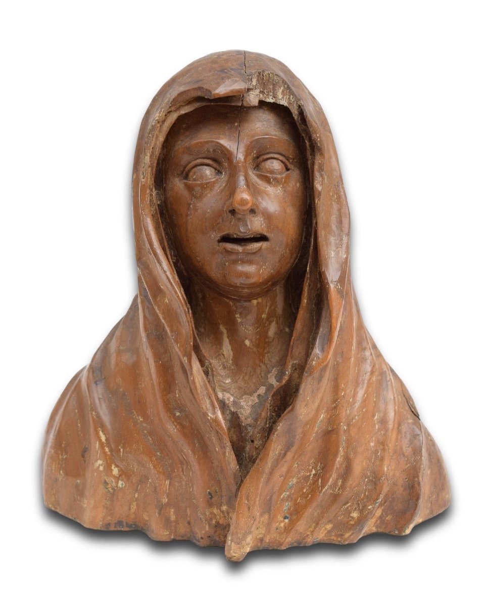 Buste En Noyer De La Vierge. Espagnol, Début XVIe Siècle.  -photo-4