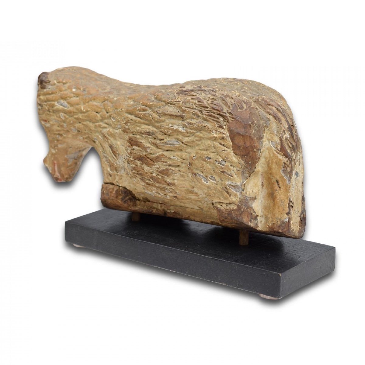 Sculpture En Chêne Polychrome De l'Agnus Dei. Flamand, Vers 1500.-photo-3