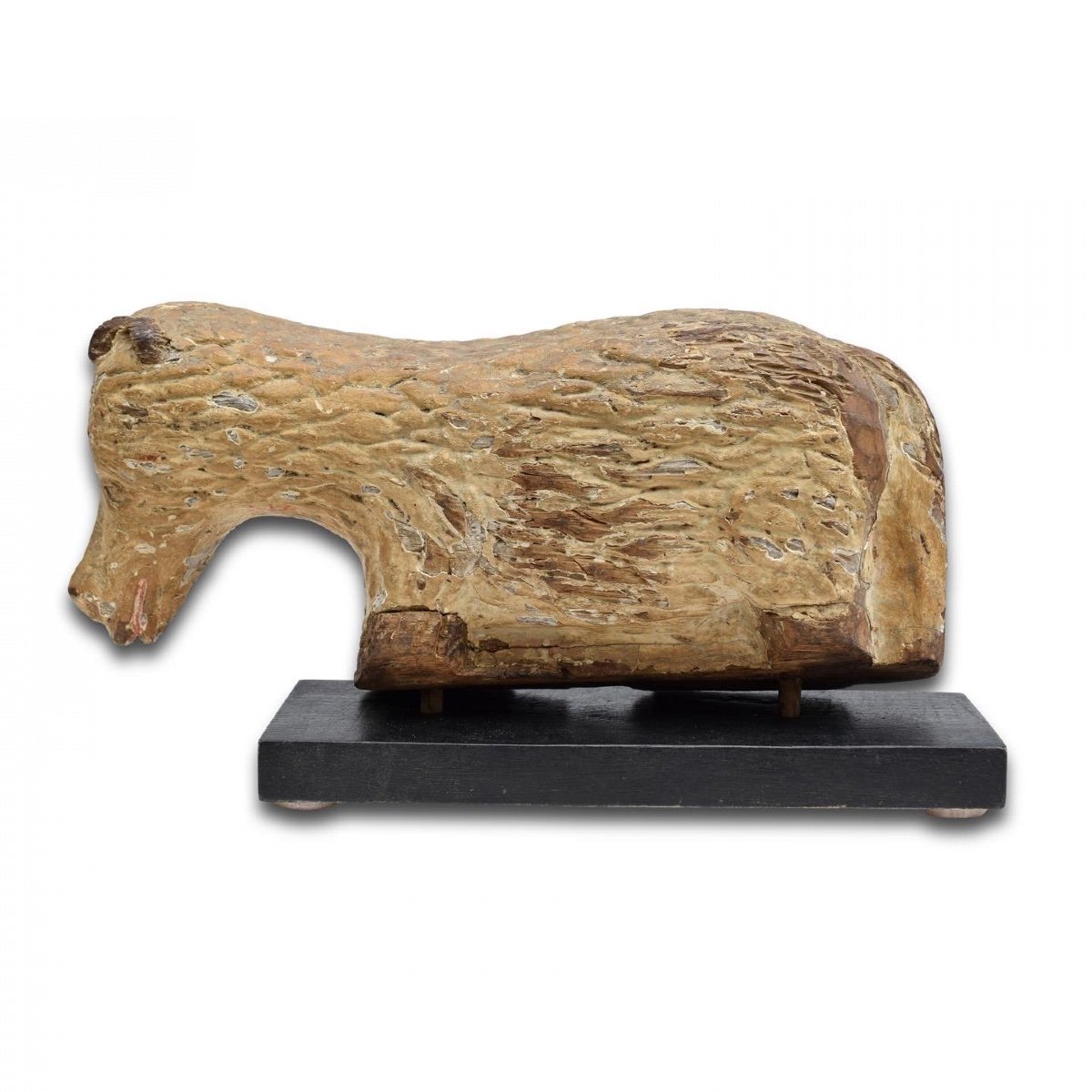 Sculpture En Chêne Polychrome De l'Agnus Dei. Flamand, Vers 1500.-photo-4