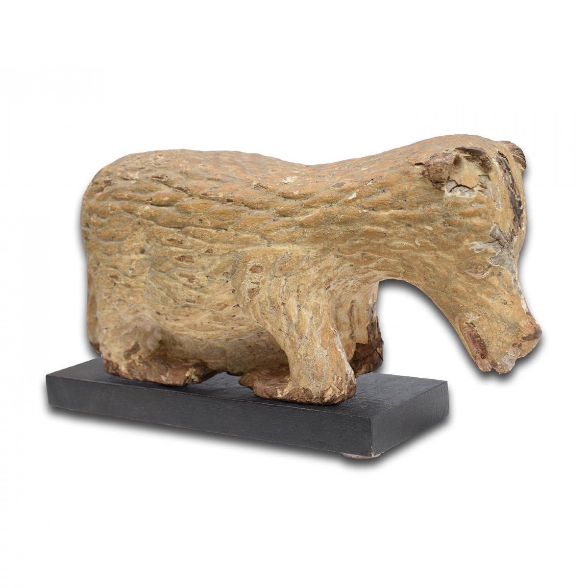 Sculpture En Chêne Polychrome De l'Agnus Dei. Flamand, Vers 1500.-photo-1